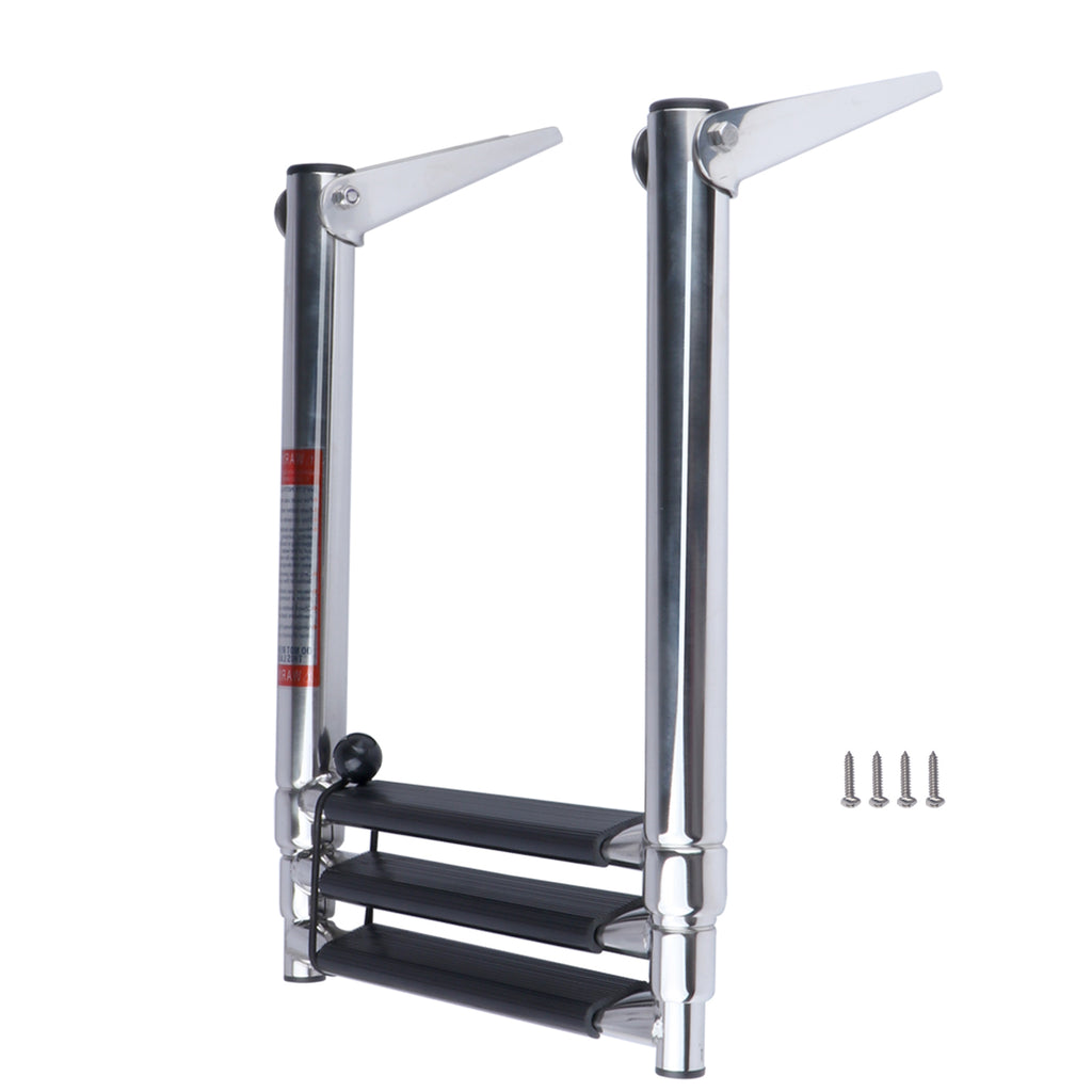 3-Step Marine-Grade Stainless Steel Telescoping Boat Ladder, Folding Dock & Swim Ladder
