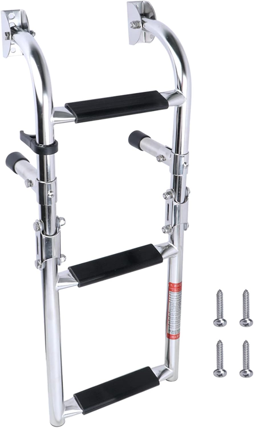 Folding 3-Step Stainless Steel Swim Ladder, 2+1 Stern-Mount Design with Rubber Grips