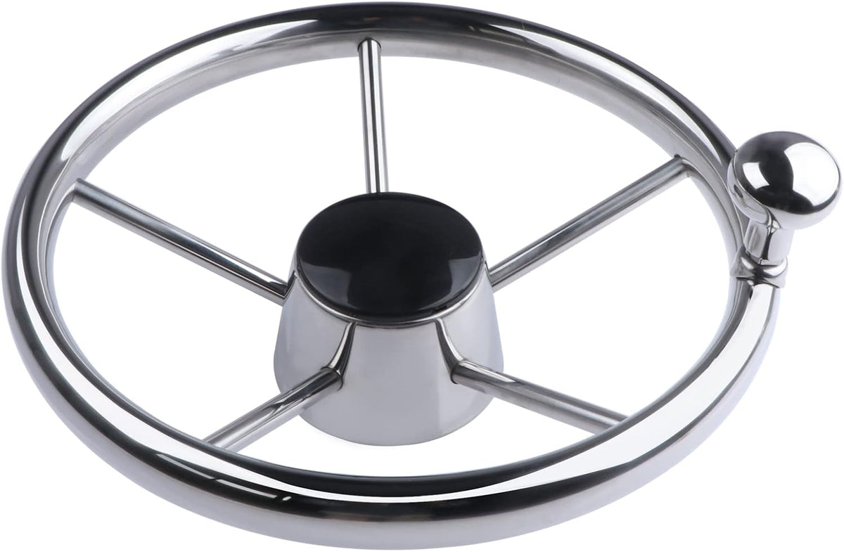 11-Inch Stainless Steel Boat Steering Wheel, 5-Spoke 25° Destroyer Style with Knob