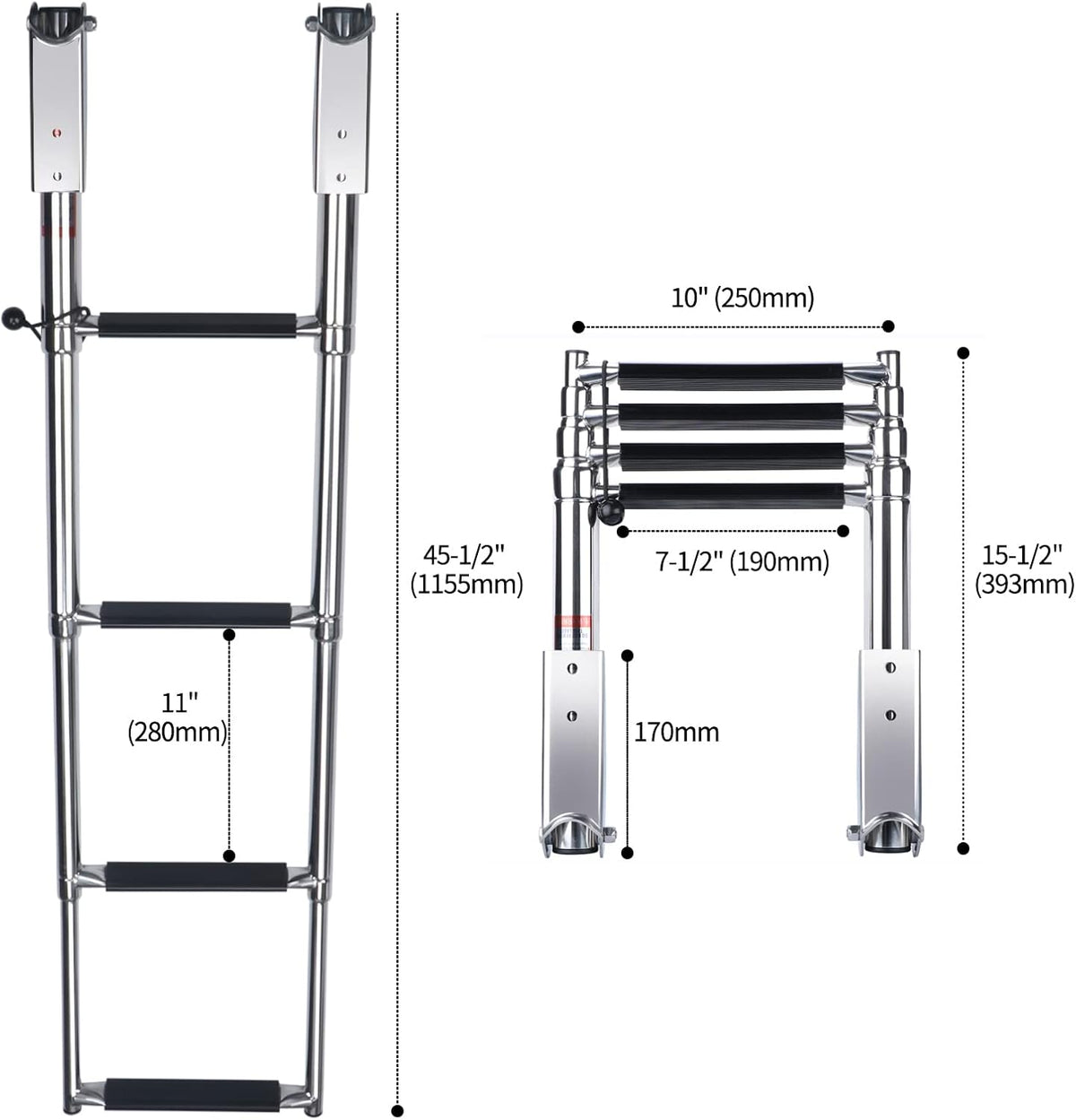 4-Step Stainless Steel Telescoping Pontoon Boat Ladder, 900 lb Capacity