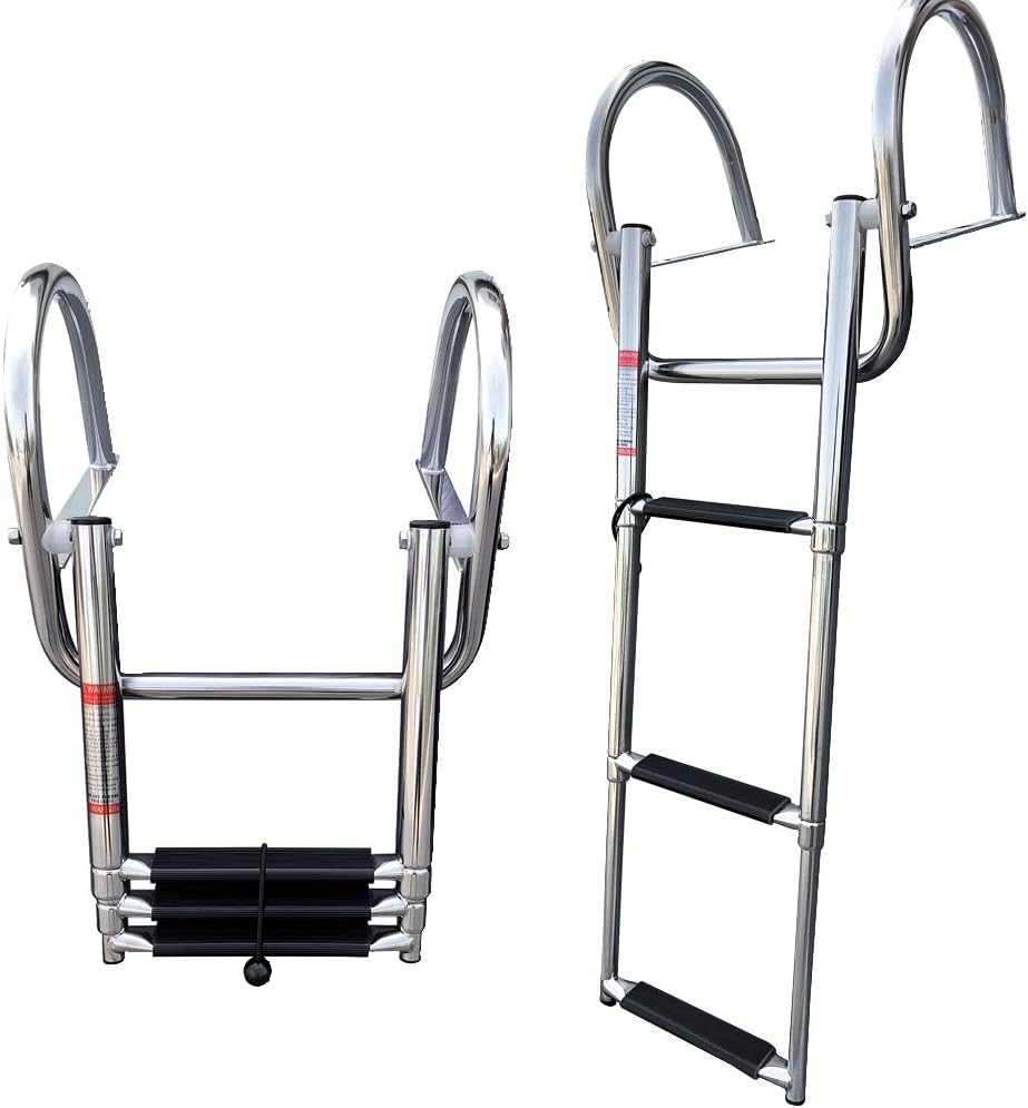 Heavy-Duty 3-Step Stainless Steel Pontoon Ladder with Wide Steps & Safety Handrails