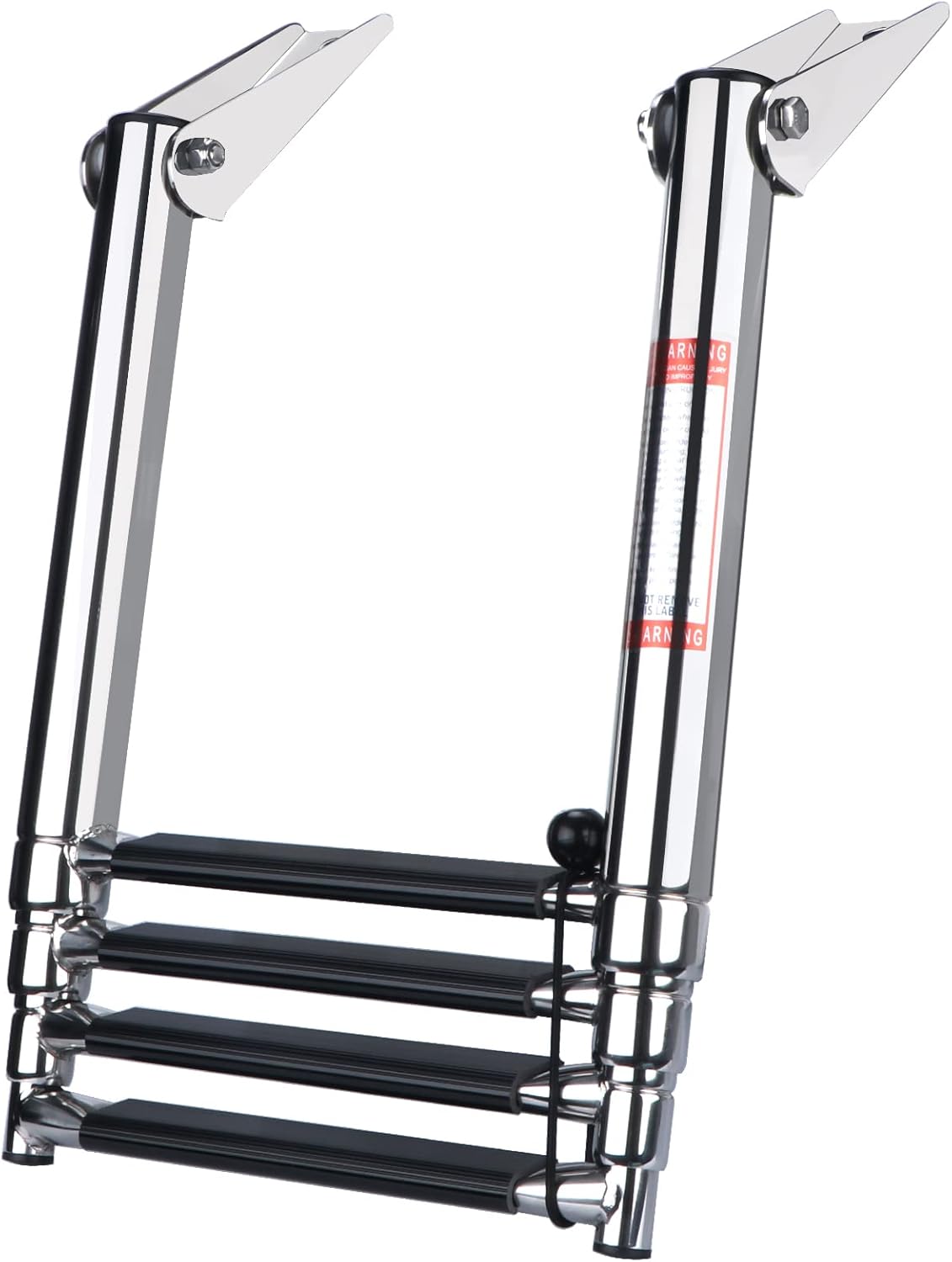 4-Step Stainless Steel Telescoping Pontoon Boat Ladder, 900 lb Capacity