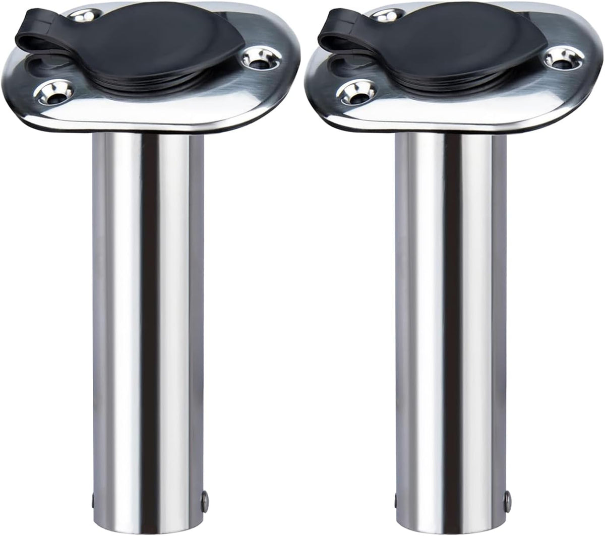 2-Pack Stainless Steel Flush-Mount Fishing Rod Holders, 15°/30°/90° with PVC Caps