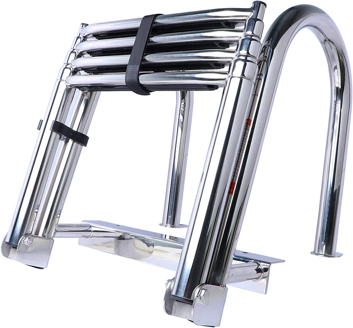 4-Step Stainless Steel Rear-Entry Pontoon Ladder with Pedal & Safety Handrails