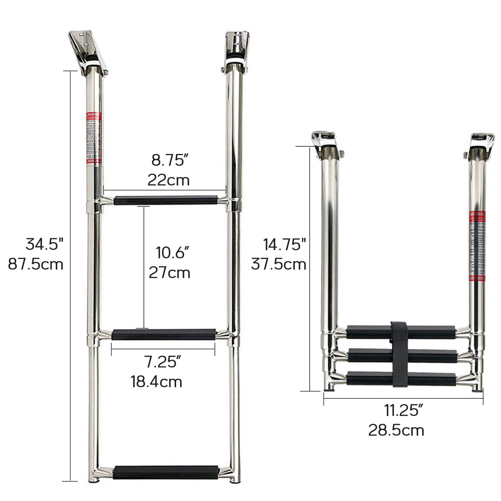 3-Step Marine-Grade Stainless Steel Telescoping Boat Ladder, Folding Dock & Swim Ladder