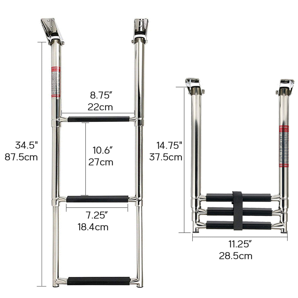 3-Step Marine-Grade Stainless Steel Telescoping Boat Ladder, Folding Dock & Swim Ladder