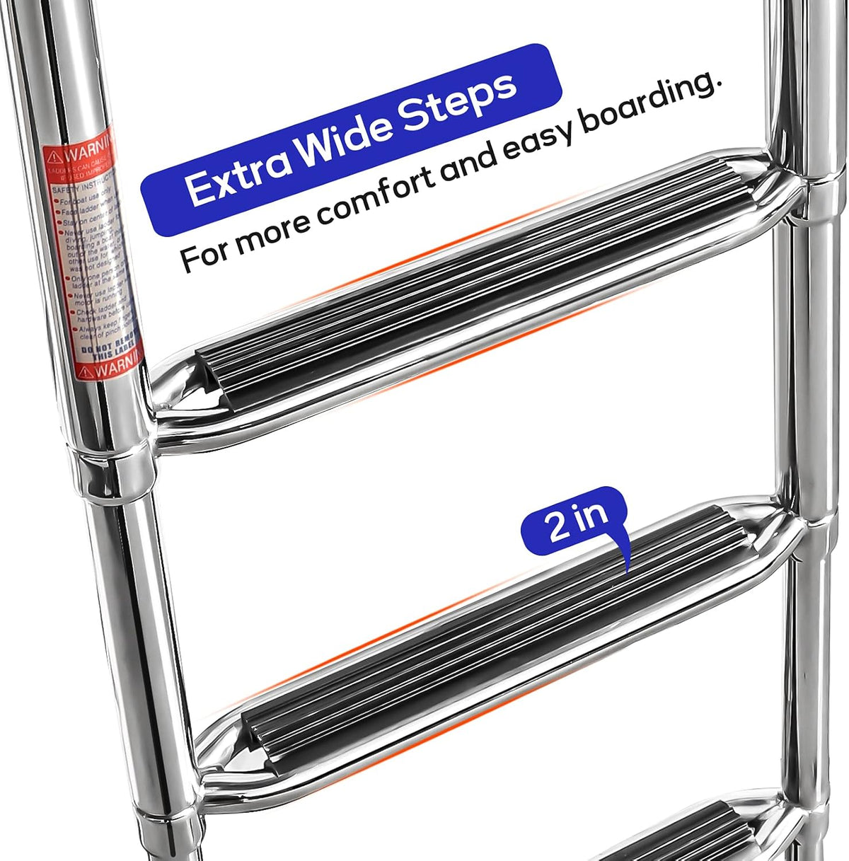 4-Step Stainless Steel Rear-Entry Pontoon Ladder with Pedal & Safety Handrails